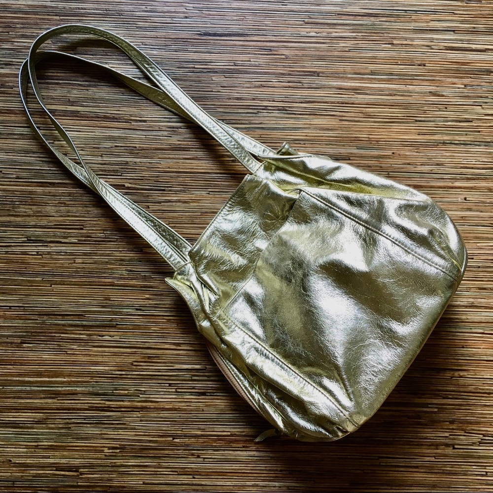 SAS Gold Handbag Leather Hobo Lots of Pockets Shoulder Bag